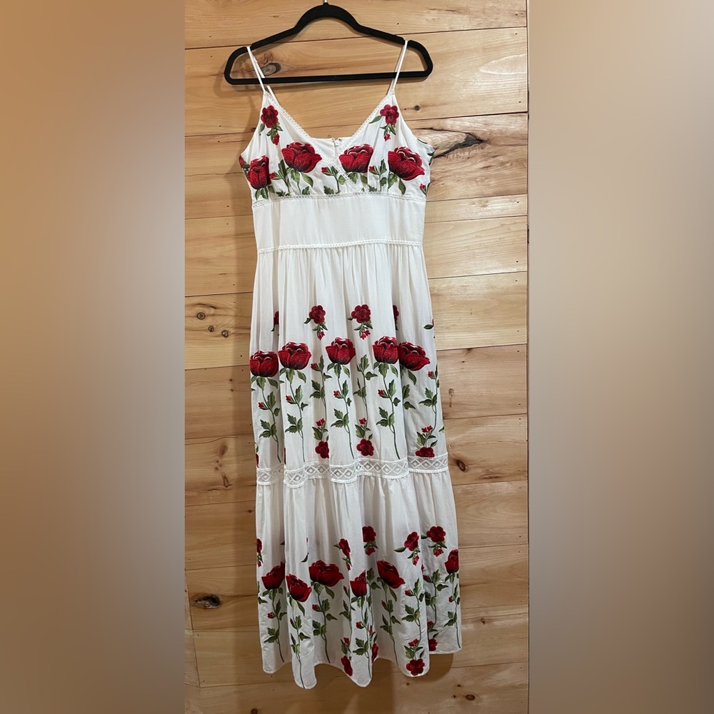 ANTONIO MELANI White and Red Floral Maxi Dress